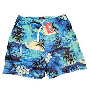 NWT | Men's Hawaiian Tropical Print Elastic Drawstring Swim Shorts - 2XL